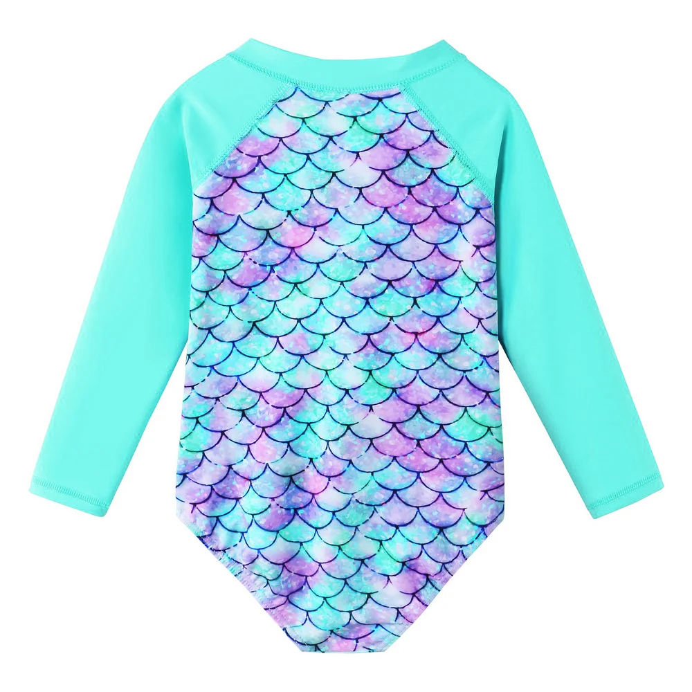 BAOHULU Long Sleeve Girls' Swimsuit Kids One Piece Sparkly Scales Bathing Suits Girl Children's Swimwear UV50+ Rash guards Teens