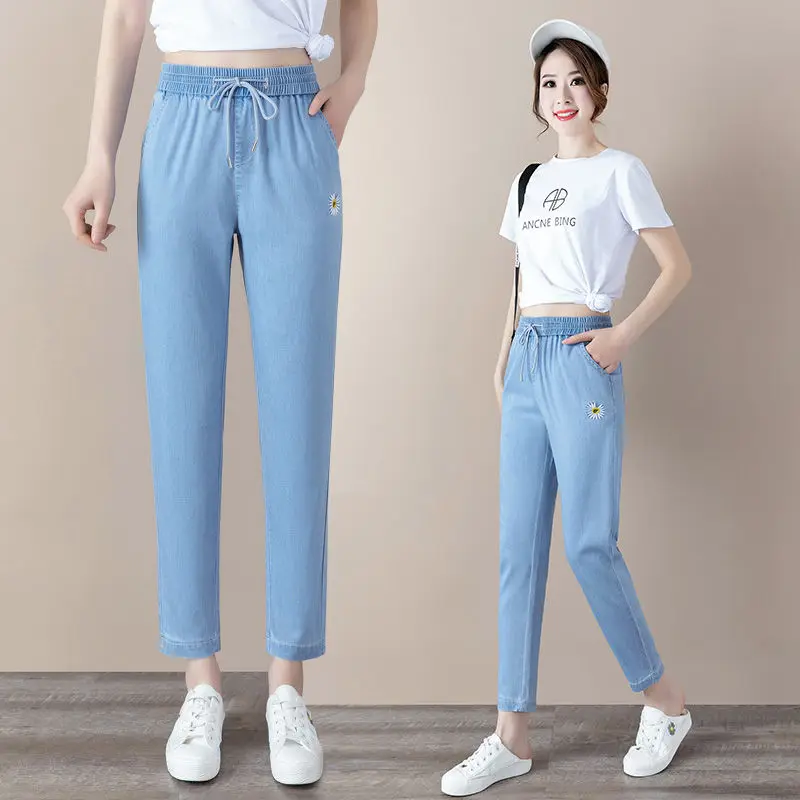 Women Pants Lyocell Jeans Women's 2021 Summer Jeans Straight Straight Drop Nine Points Pantalones De Mujer