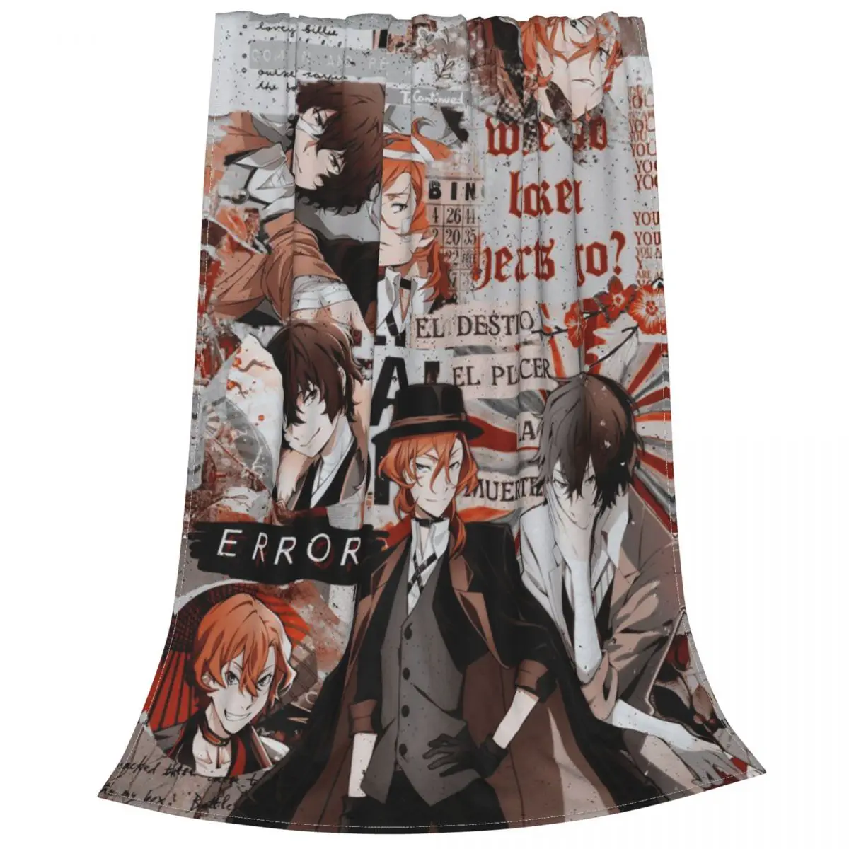 Chuuya Nakahara Collage Blankets Anime Flannel Novelty Warm Throw Blankets for Bedspread Spring Autumn