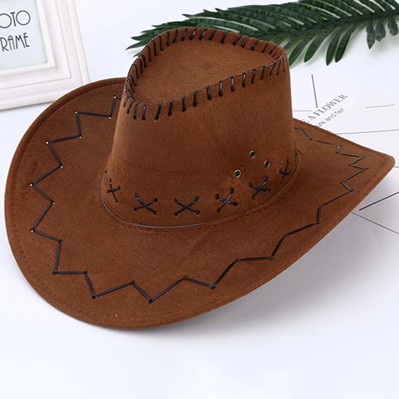 Leather Men Western Cowboy Hat For Gentleman Dad Cowgirl Sombrero Caps Big Brim Outdoor Hat Knight Hat