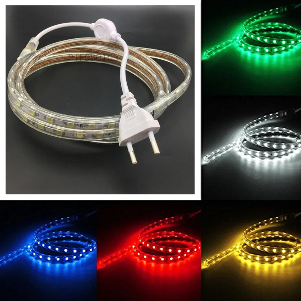 

220V 5050 LED Strip Waterproof Flexible LED Light Tape 220V Lamp Outdoor String 1M 2M 3M 4M 5M 10M 12M 15M 20M 25M 60LEDs/M