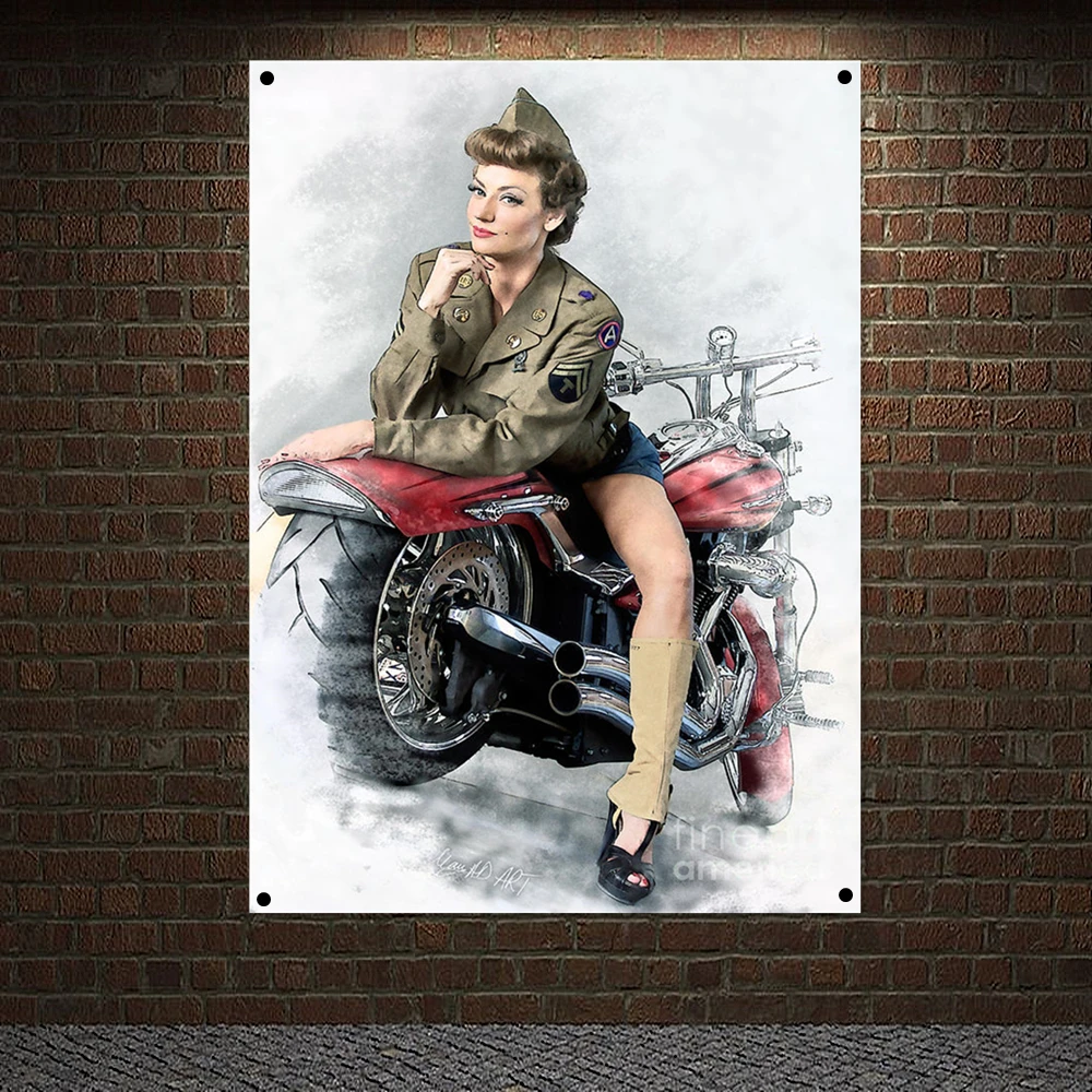 

Американский локомотивный баннер, настенный художественный сексуальный женский модельный плакат, холщовая картина, настенный подвесной мотоциклетный флаг, бар, кафе, домашний декор D4