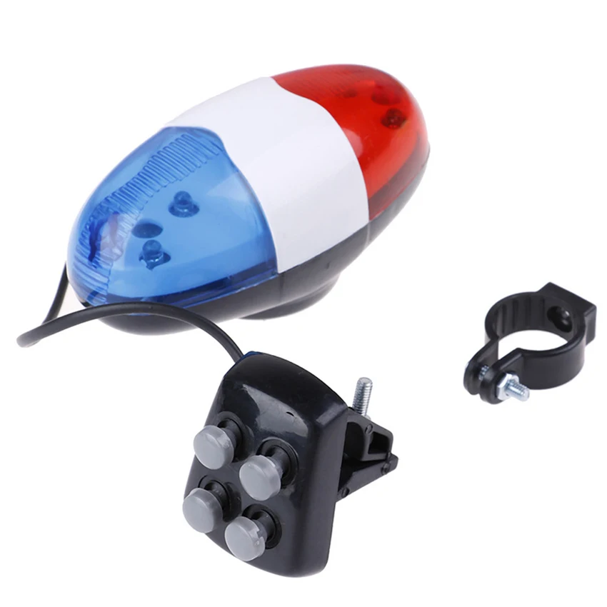 Luce sonora della polizia della bicicletta, campana del corno della sirena del corno della luce del LED della bici, luce del LED 4 suoni della tromba, luce di sicurezza di avvertimento