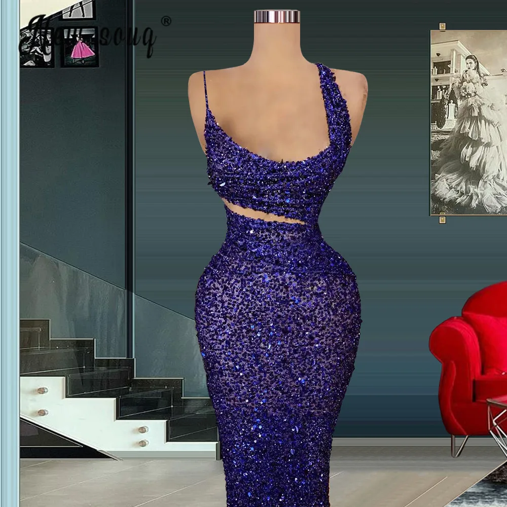 สีม่วง Elegant Mermaid ชุดราตรียาวชุดคำแขนกุดชุดแต่งงาน Abendkleider ลูกปัด Sequined Robe De Mariee