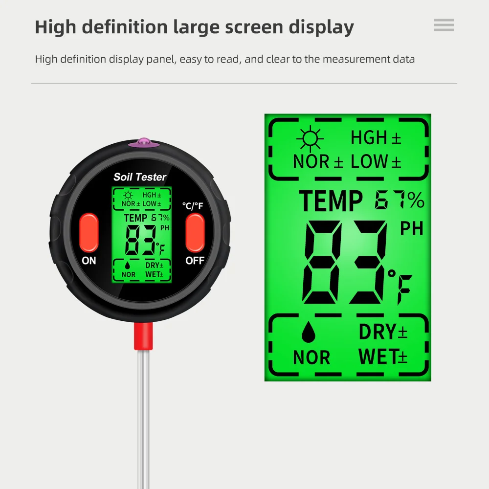 5-in-1 Pot Soil Tester PH Analyzer Meter Thermometer/Moisture/Acidity PH/Humidity Sensor For Garden Plant Soil PH Tool