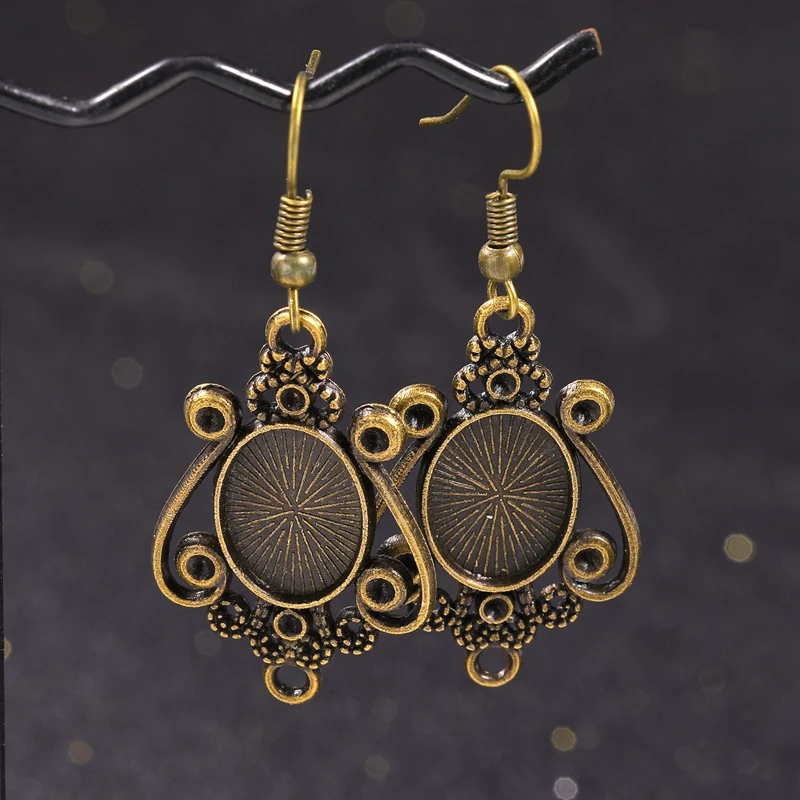 JUYA 10 par/20 sztuk 10x14mm kaboszony owalny kwiat ustawienia kolczyków Bezel pusta podstawa kaboszona dla DIY kolczyk tworzenia biżuterii — zdjęcie 7
