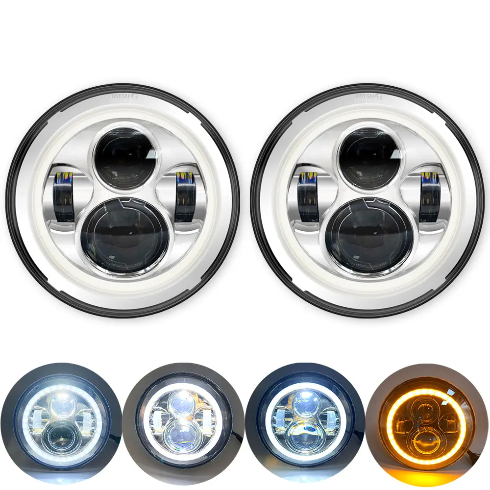 

2pcs 7 Inch Round Halo Led Headlight for Jeep Wrangler Unlimited JK 7" DRL Angle Eyes led Projector headlamp