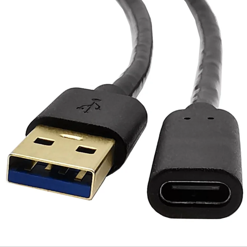 Gold-plated USB 3.0 A to USB-C female adapter cable, type A 3.0 male to type C female USB 3.1 data and charging converter