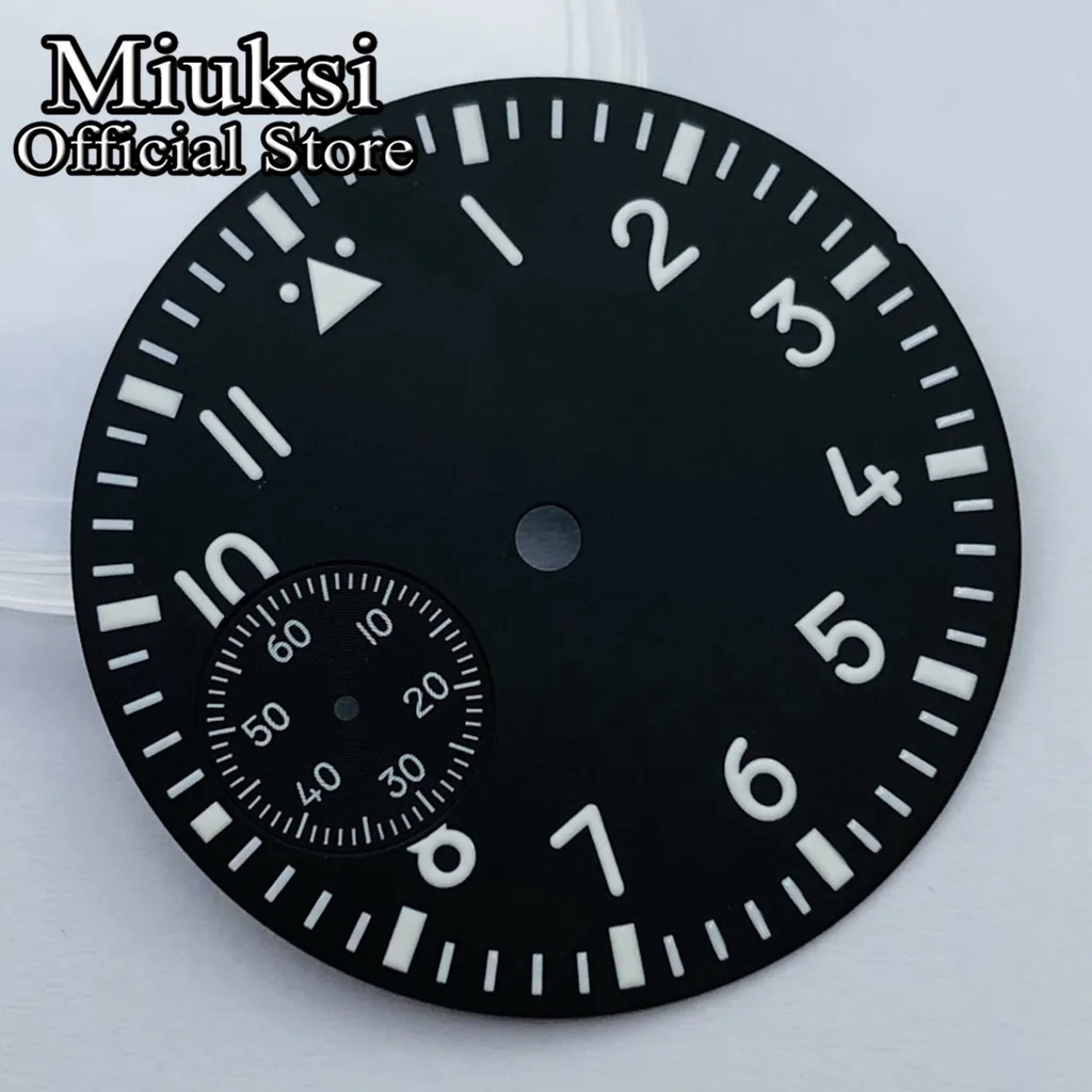 Miuksi 37mm black blue green white watch dial fit ETA 6497 or Seagull ST3600 movement