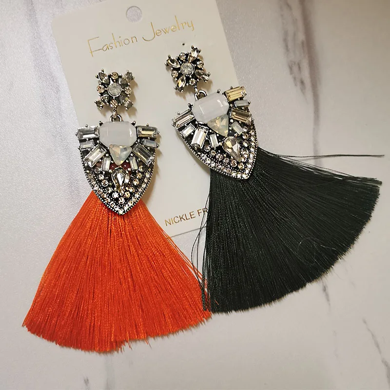 Bohemian Pink Long Tassel Earrings Vintage crystal Flower Drop Dangle Earrings For Women Wholesale Wedding christmas Jewelry