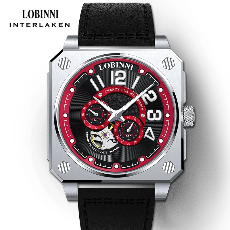 LOBINNI Sport Watches Self-wind Mechanical Automatic Watch Men Waterproof 50M Watch Square Dial Lumious Watch reloj hombre