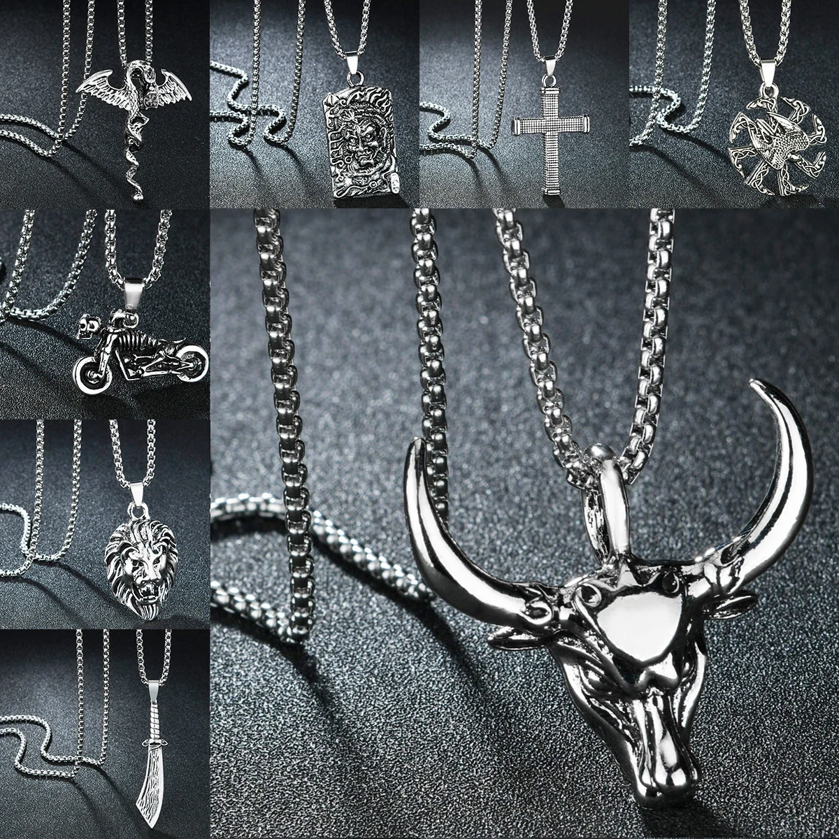 High Quality Ox Head Pendant Rock Big Horn Silver Color Long Chain Necklaces For Women Men Fashion Party Jewelry Gift