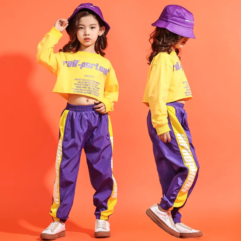 Kids Hip Hop Dance Clothes Costume for Girls Ballroom Dancing Clothing Streetwear Casual Pant Cropped Sweatshirt Shirt Dancewear