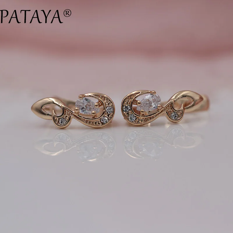 PATAYA New Small Flower Natural Zircon Women Earring 585 Rose Gold Color Trendy Drop Earrings Hollow Cute Fine Fashion Jewelry