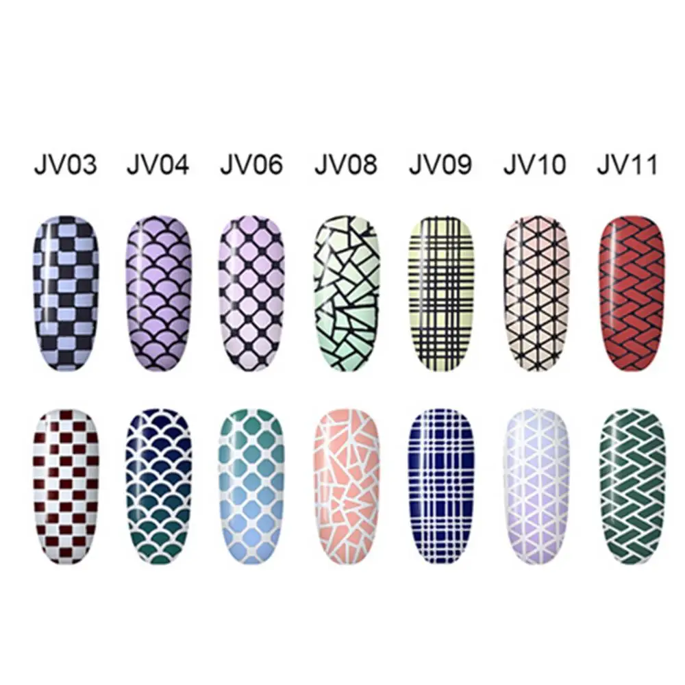 1pcs Fish Scale Nail Sticker Nail Art Adhesive Decals Net Line Geometry Hollow Designs 3D Manicure Decor Wraps Template Sticker