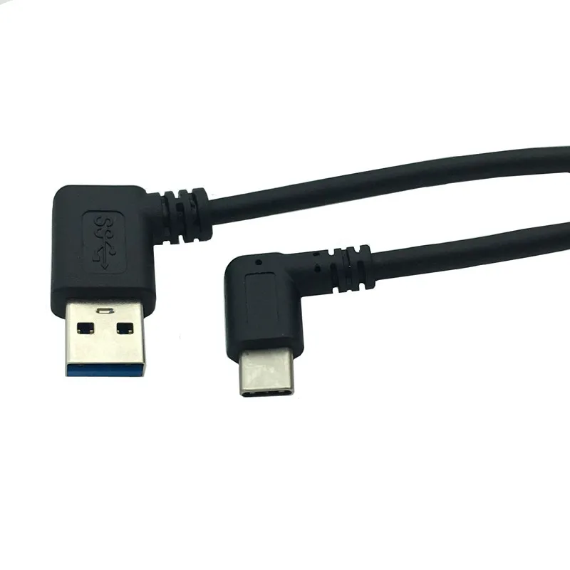 Conector de Cable de carga y sincronización de datos USB 100 macho a USB 3,1 tipo-c macho, ángulo izquierdo y derecho, 1M, 3,0 cm