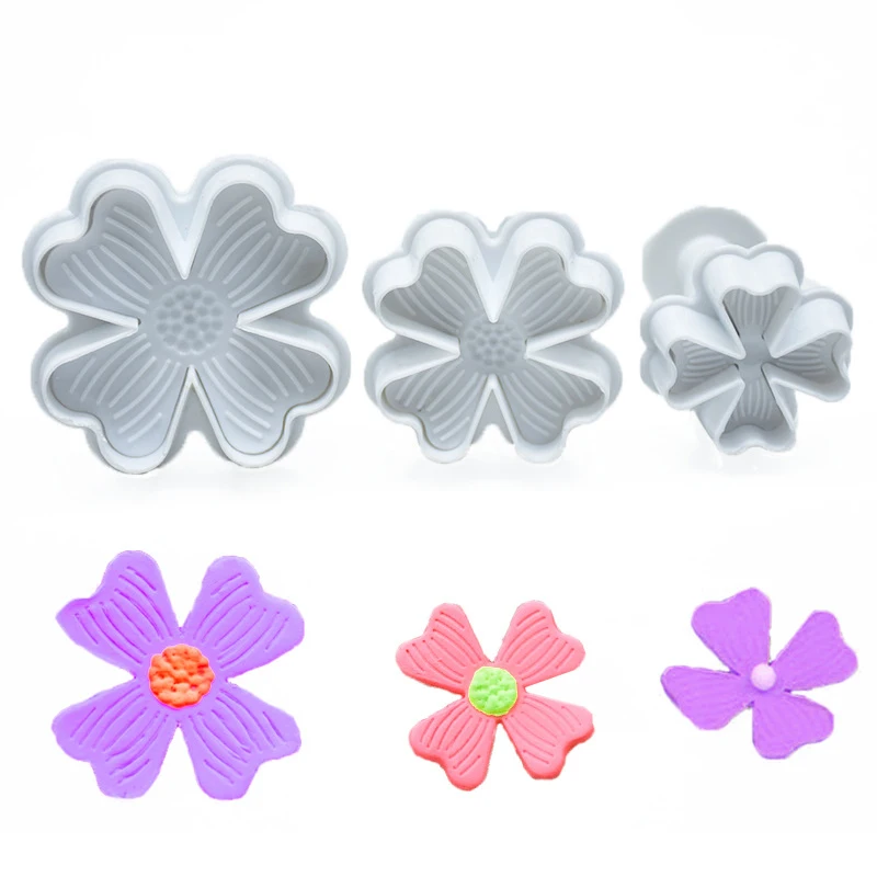 3 Pcs Four Clover Cookie Cutter Plastic Biscuit Knife Baking Fruit Cake Kitchen Tools Mold Embossing Printing 