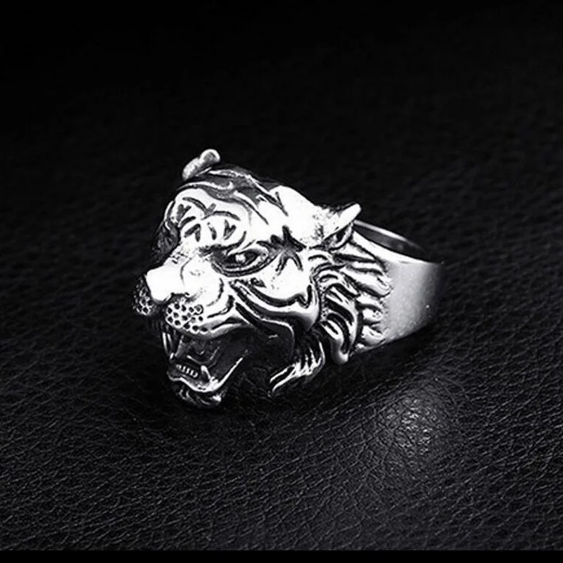 2021 Retro Punk Personality Tiger Head Ring for Men Stainless Steel Good Detail Animal Hip Hop Creative Jewelry for Men