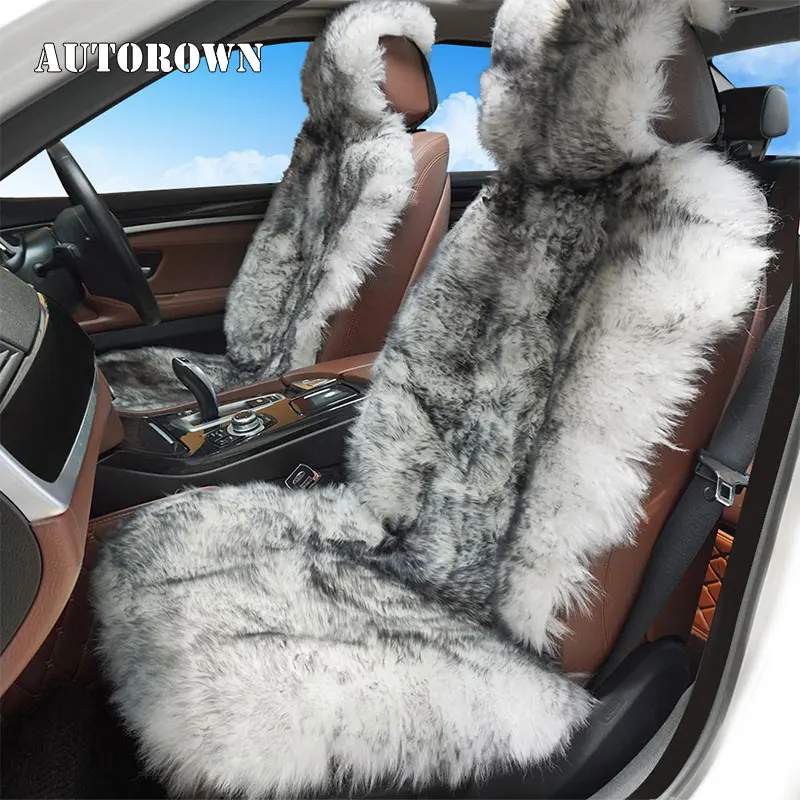 AUTOROWN Luxury Universal Car Seat Covers 100% Australian Sheepskin Autumn Winter Warm Fur Seat Cover Auto Interior Accessories