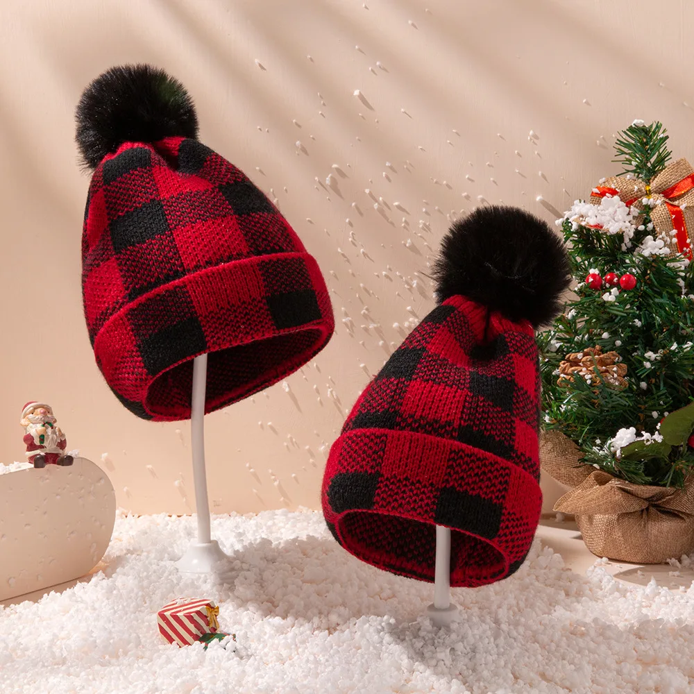 Christmas Mother Kids Hat for Girls Boys Winter Baby Beanie Pompom New Years Children Cap Baby Knitted Hats Accessories