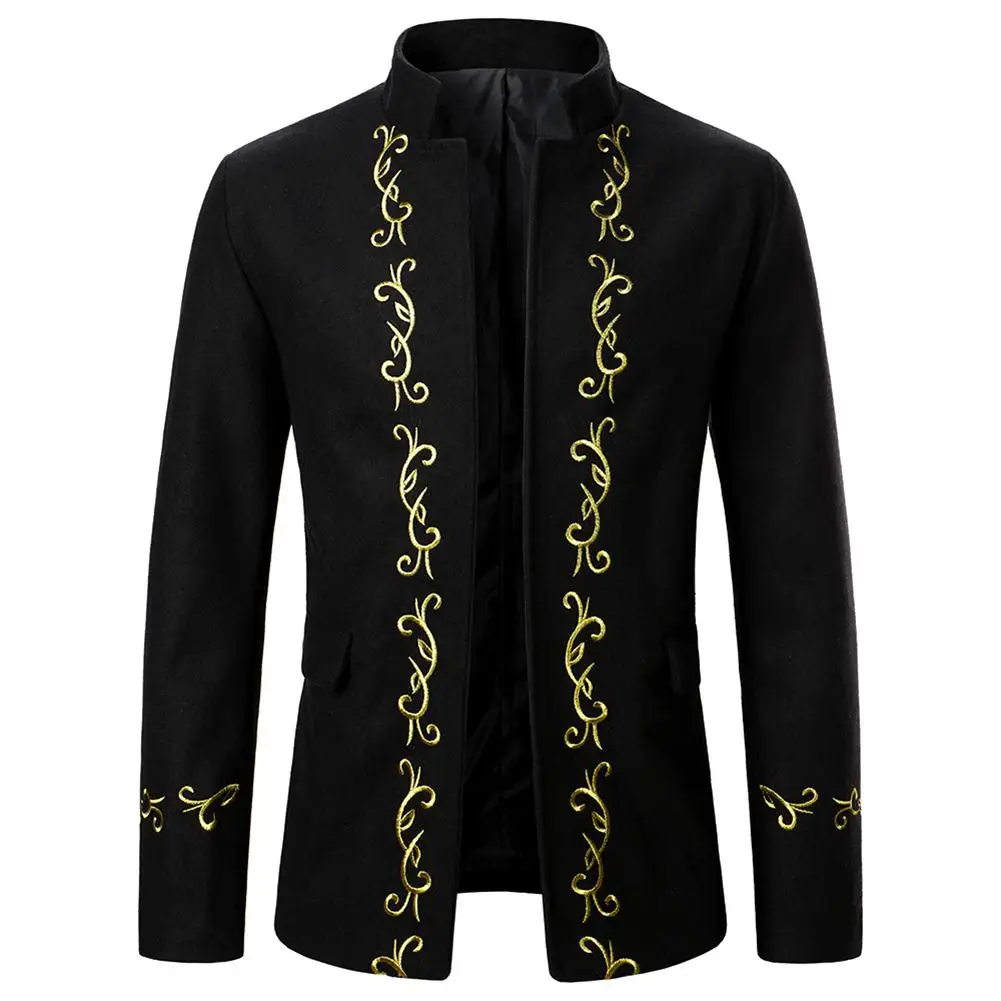 Winter New Men Jackets Casual Fashion Stand Collar Jacket Gold Embroidery Design Classic Fashion Men Coat Wedding Tuxedos