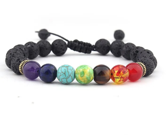 8mm Chakra Healing Reiki Buddha Prayer Yoga Bracelet elastic thread adjustable Macrame Matte black Volcanic Stone Bangles c4tg