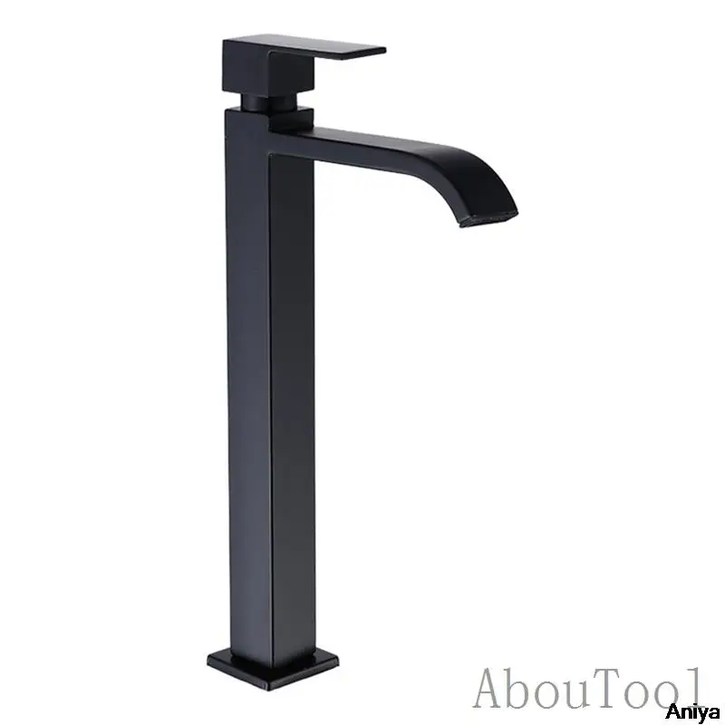 Waterfall Faucet Black Metal Tall Basin Faucets Cold Water Tap Torneira Stainless Steel Bathroom Faucet Sink Washing torneiras 