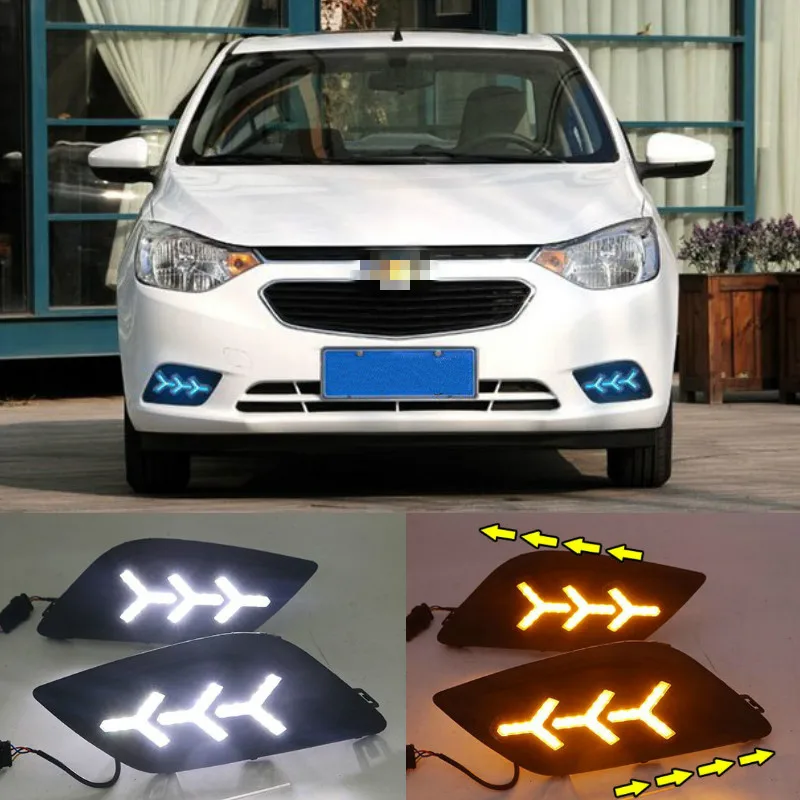 2pcs  For Chevrolet Sail 2014 2015 2016 2017 DRL White Turn Signal Light Yellow Blue Fog Lamp Car LED Daytime Running Light