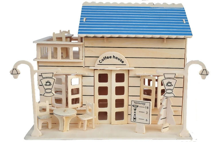 

candice guo! educational wooden toy 3D puzzle DIY woodcraft assembly kit building series coffee house birthday Christmas gift 1p