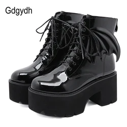 Gdgydh New Fashion Angel Wing Ankle Boots High Heels Patent Leather Womens Platform Boots Punk Gothic Sexy Model Shoes Prefect