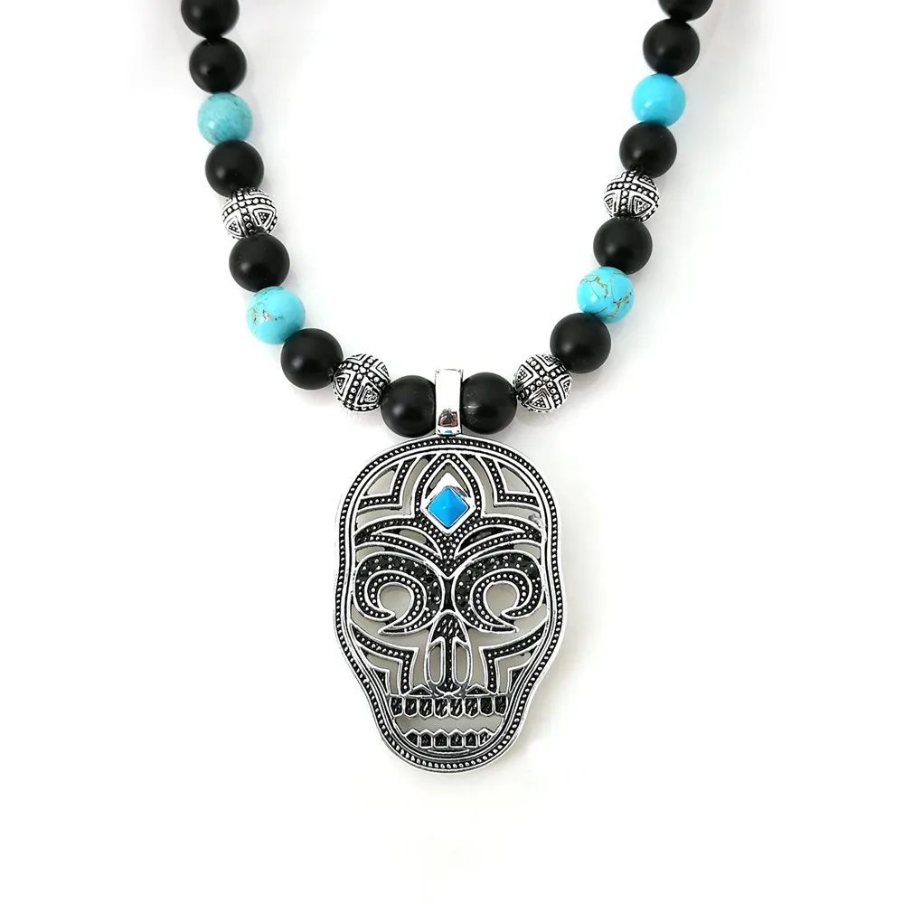

Thomas Skull Mask Pendant with Back Beads Necklace, Rebel Heart Punk Necklace Bijoux Jewelry Gift For Men TS N298