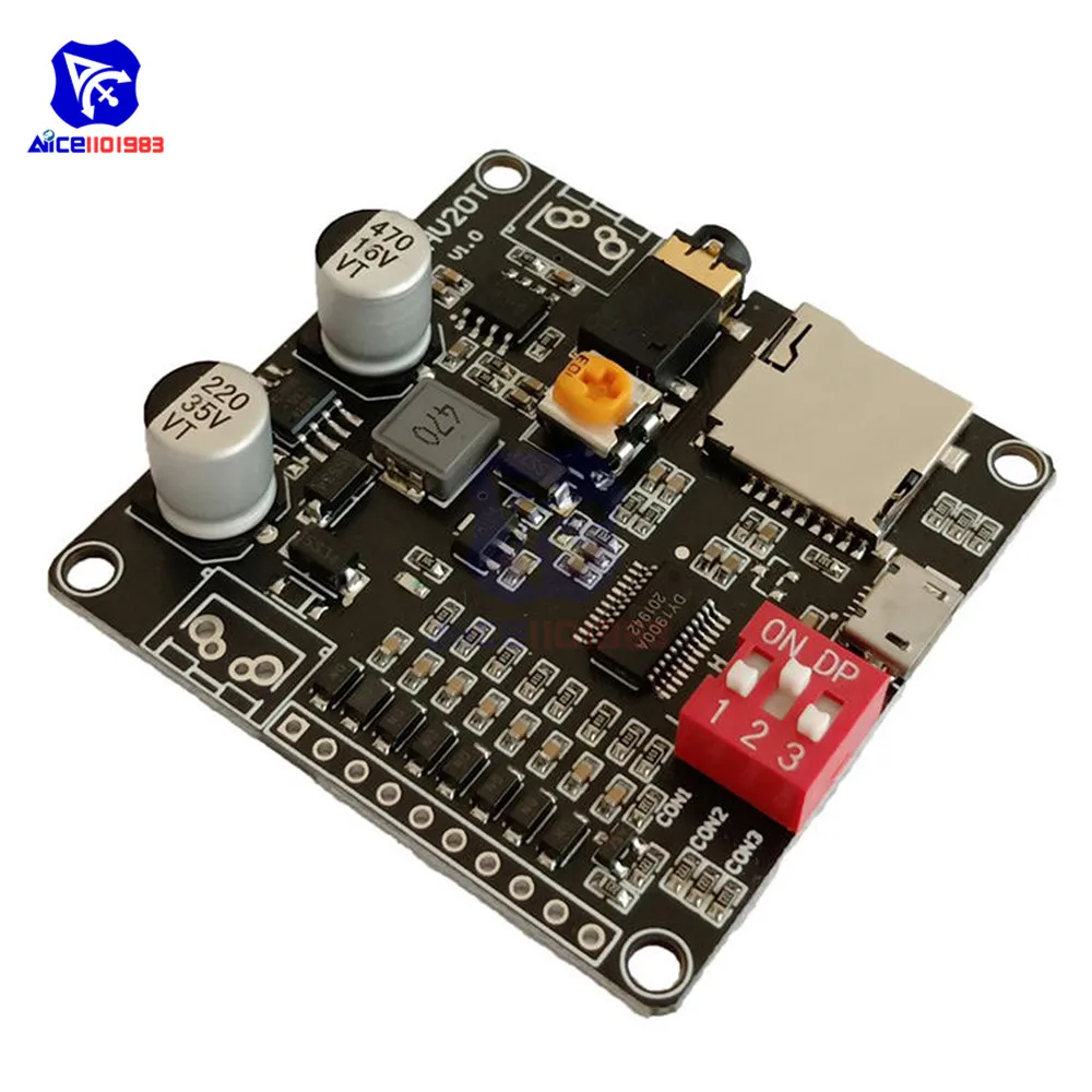 diymore 10W/20W Voice Playback Module Board MP3 Music Player SD/TF Card Integrated I/O Trigger UART Protocol Control for Arduino