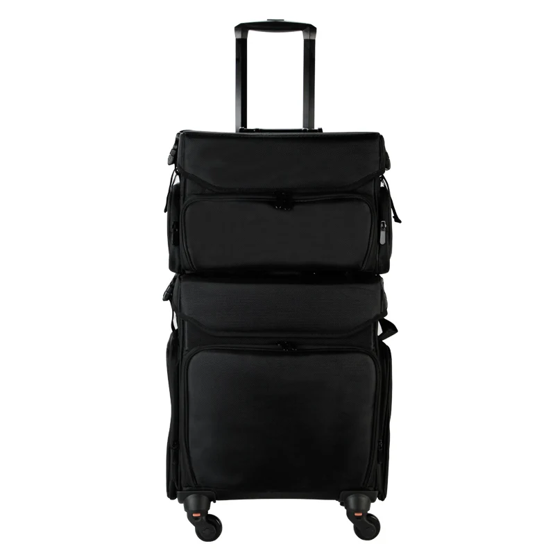 Professional Aesthetic Manicure Suitcase Black Oxford Travel Beauty Makeup Artist Case Wheeled Trolley Tool Box Customized