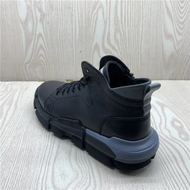 New Genuine Leather Active Shoes Mens Black Outdoor Warm High-Top Lace Up Waterproof Breathable Natural Cowhide Casual Shoes