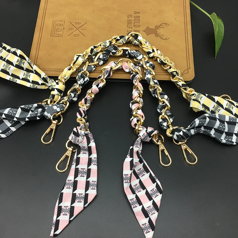 Silk Scarf Ribbon Handbag Accessories Chain Fashion Scarf Metal Chain Handle Bag Decor Bow Multifunction Ribbon Handbag Strap