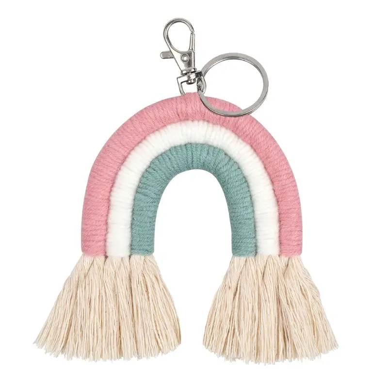 Weaving Rainbow Keychains for Women Tassel Macrame Keyrings Key Holder Jewelry P31B