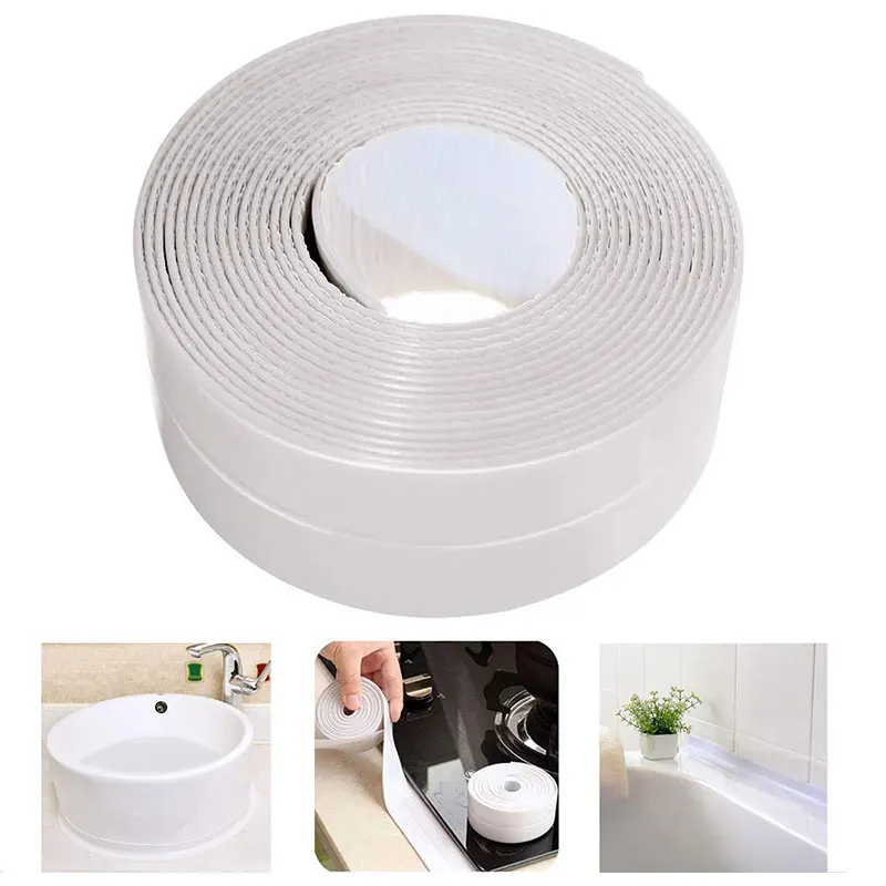 Autocollant en céramique PVC imperméable Anti-humidité, bande auto-adhésive pour calfeutrage de cuisine, bande d'étanchéité pour coin de mur d'évier, 126x1.5 pouces