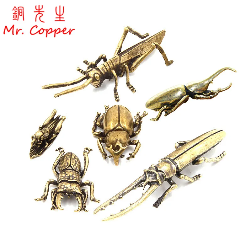 

Antique Bronze 6 Styles Beetles Miniature Figurines Desktop Decorations Pure Brass Insect Tea Pets Ornament Home Decor Accessory
