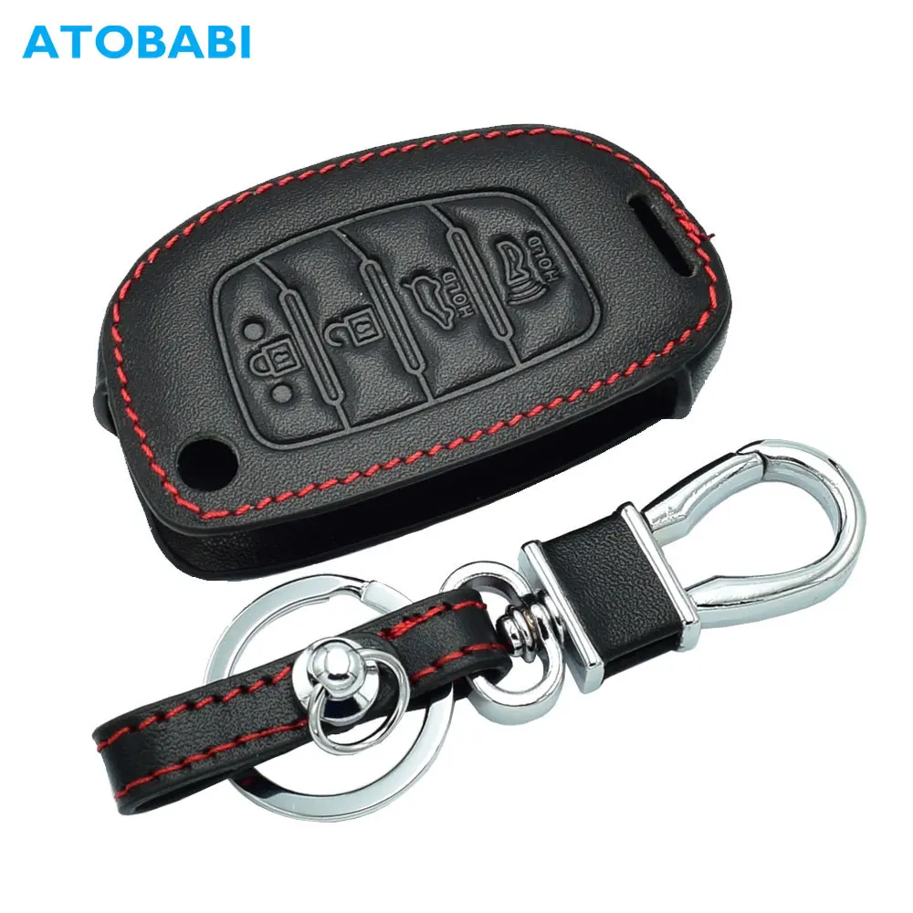 Real Leather Car Key Case For Hyundai Sonata / Santa Fe / Tuscon / Creta / ix35 Remote Fobs Cover Keychain Holder Protector Bag