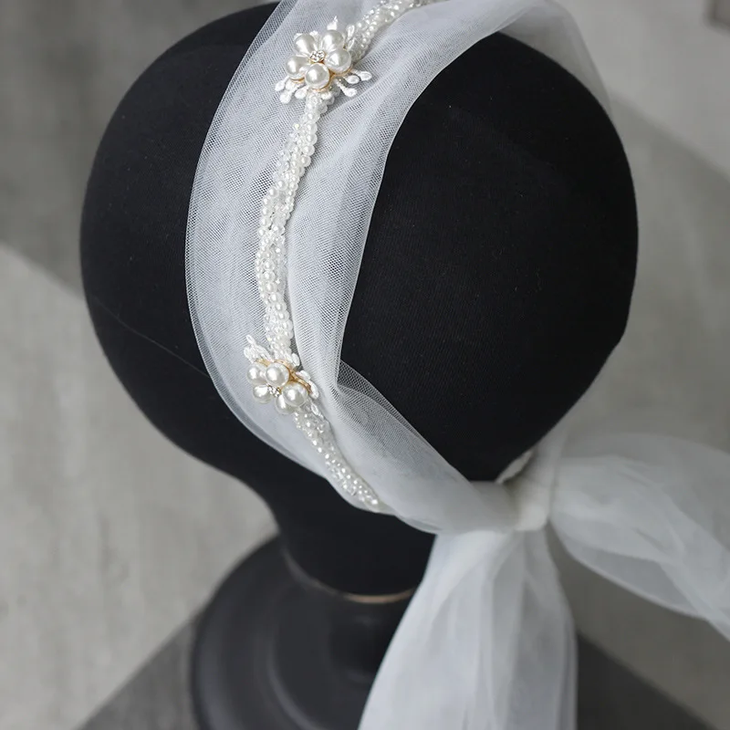 Simples malha crepe headbands com pérola, Bride Hair Band, decorado véu, acessórios do casamento