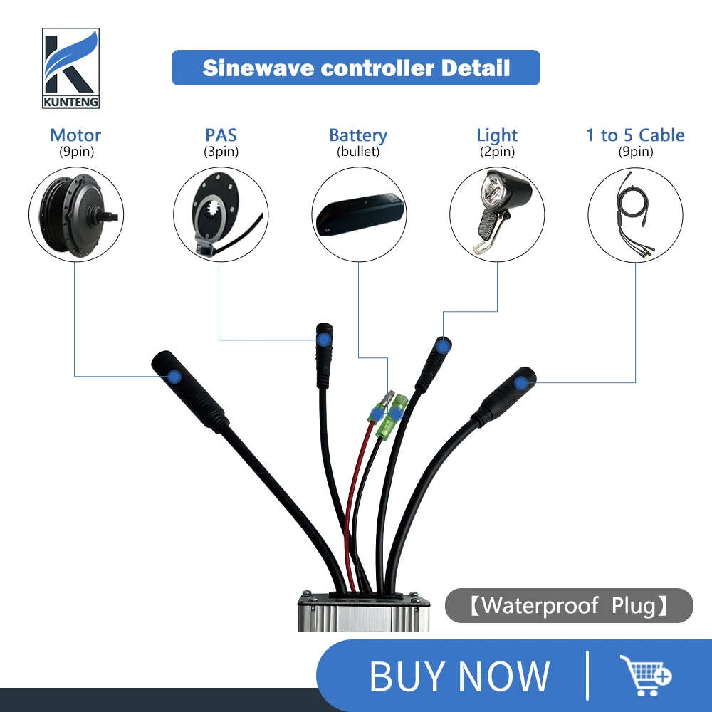 Electric Bicycle KT Controller 36V48V 250W350W500W750W1000W Sinewave SM/Waterproof Plug Controller With Light Function For Ebike