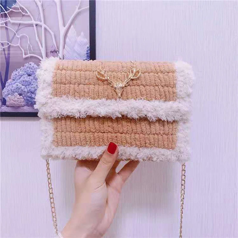 Cute Hand Weaving Bag Materials Package DIY Handcraft Bags Making Latch Hook Mesh Cloth Prcatical Wool Bags Selfmade Accessories