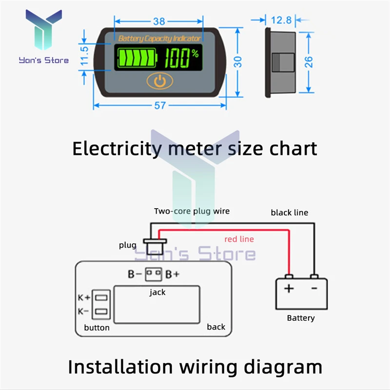 12V/24V Adjustable LCD Car Lead-Acid Lithium Battery Voltmeter Voltage Tester Touch-Type Voltage Battery Capacity Indicator LY7S