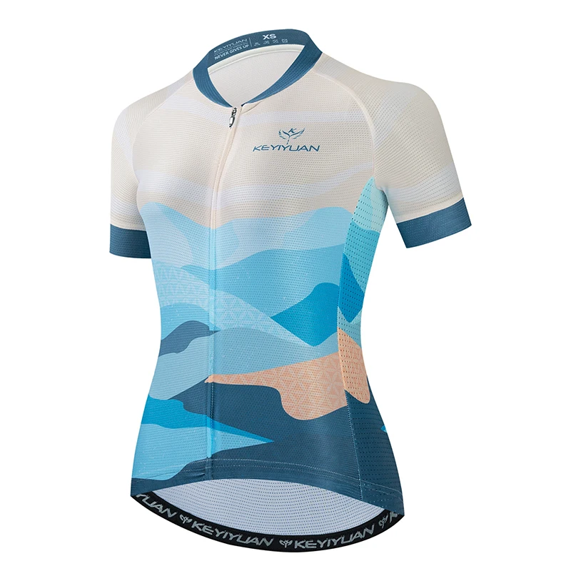 KEYIYUAN Pro Team Cycling Jersey Women Summer Mountain Bike Clothing Tops Bicycle Shirt Uniforme Ciclismo Mujer Camisa Mtb