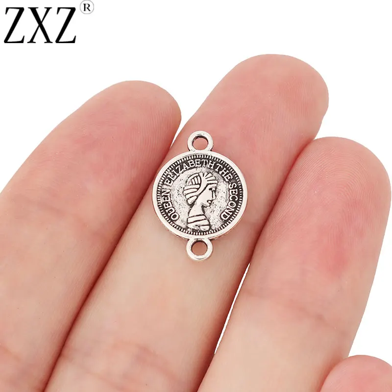 

ZXZ 30pcs Tibetan Silver Tone Queen Elizabeth The Second Connector Charms 2 Sided for Bracelet Jewelry Making Findings