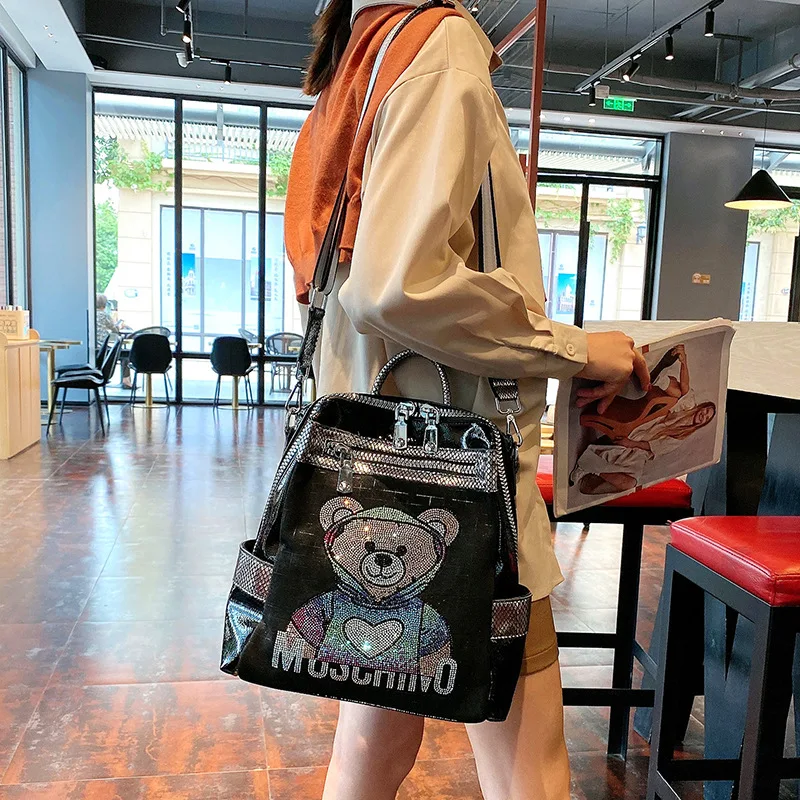 Fashion Women Diamond Sequins Backpack Girls Large Capacity Schoolbag Female Vintage Travel Bagpack Luxury Shopper Shoulder Bags