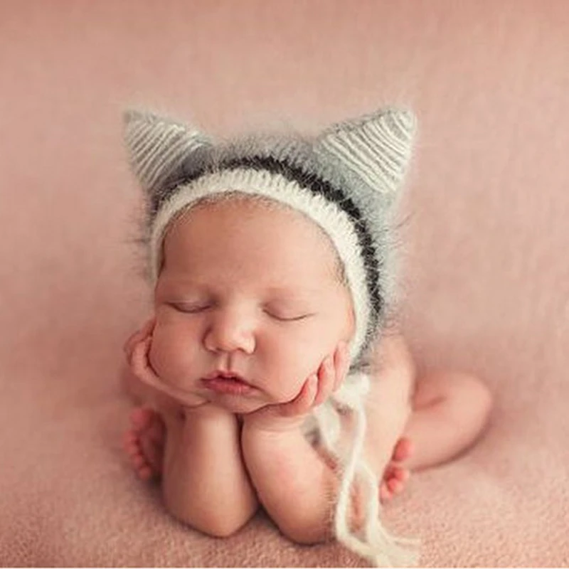 Handmade Crochet Animal Hat Mohair Newborn Baby Photography Props Infant Boys Girls 3d Ears Bonnet Bebe Accessories Beanie