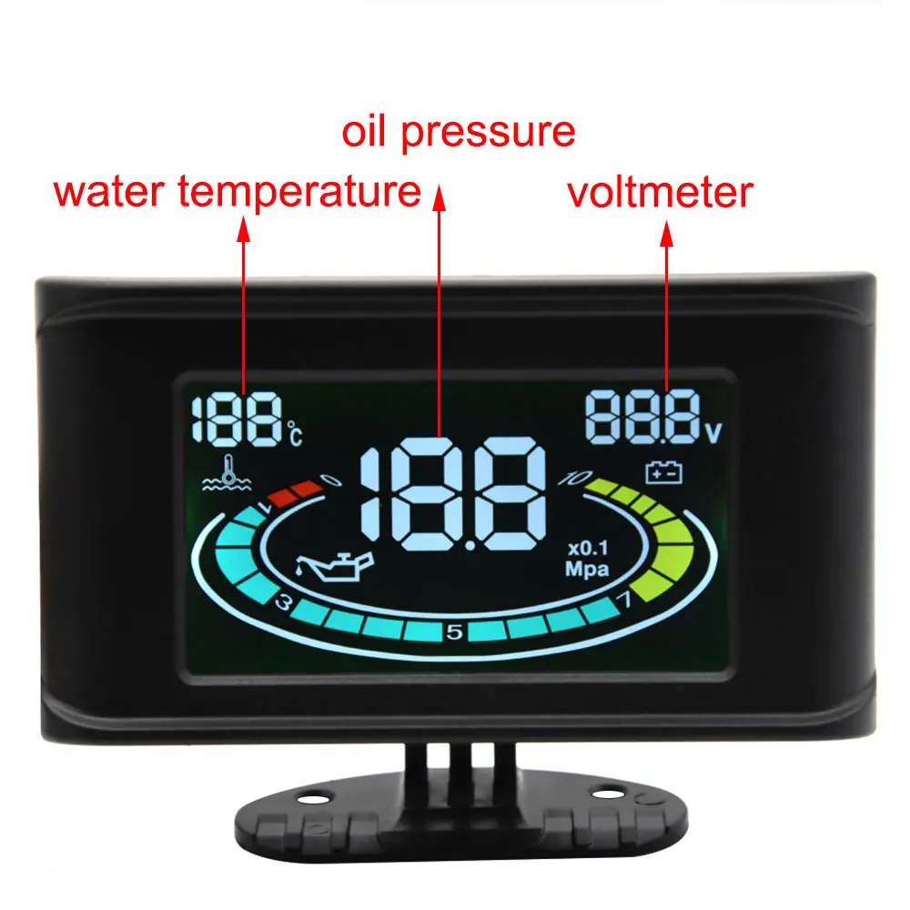 3in1 LCD digital truck car oil pressure gauge voltmeter water temperature gauge + oil press sensor 10mm npt1/8 12V 24V Universal