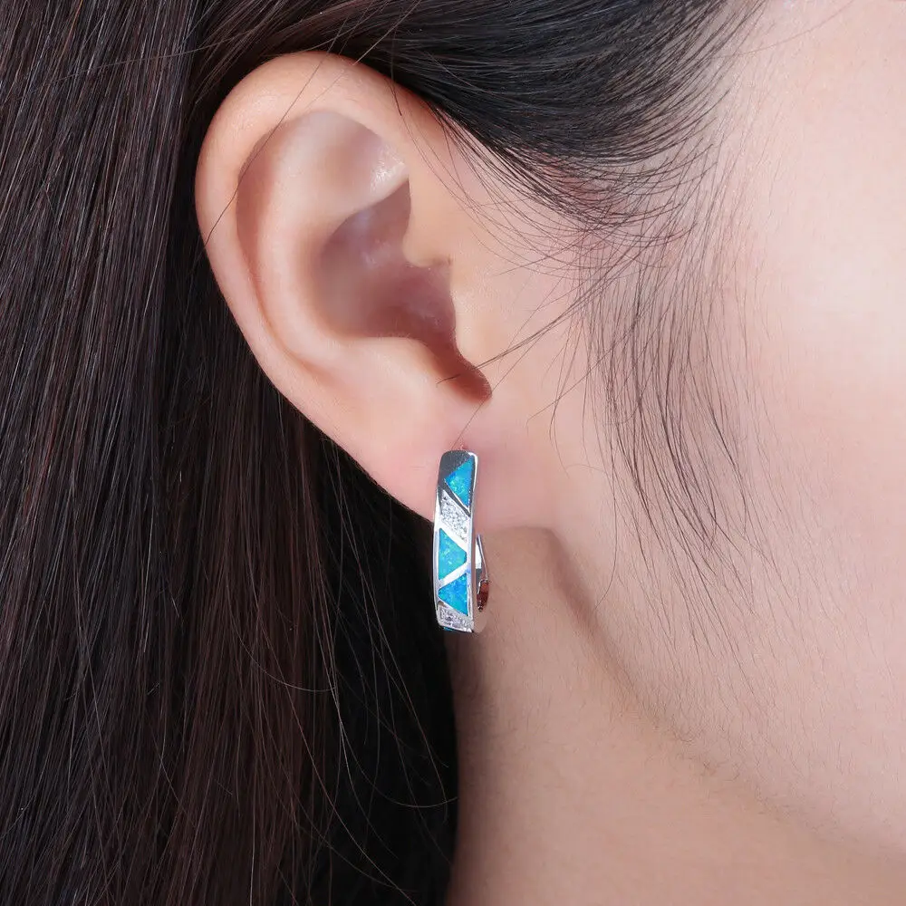 CiNily Blue Fire Opal Filled Hoop Earrings Silver Plated Long Oval Earring Vintage Ethnic Tribe Africa Luxury Jewelry Woman Girl