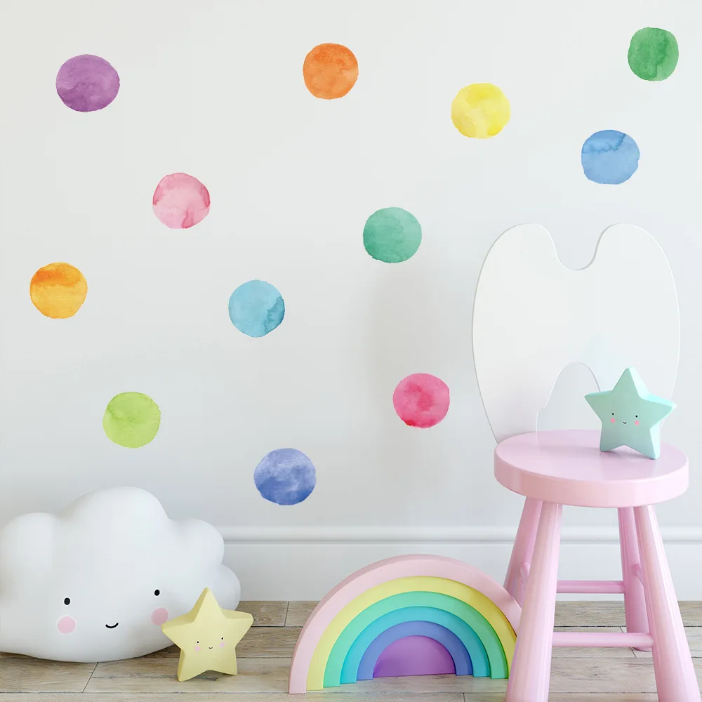 Colorful Water color Big Dots Wall Sticker for Kids Room Bedroom Creative Decals DIY Vinyl Nursery Girls Gift Beautiful Decor